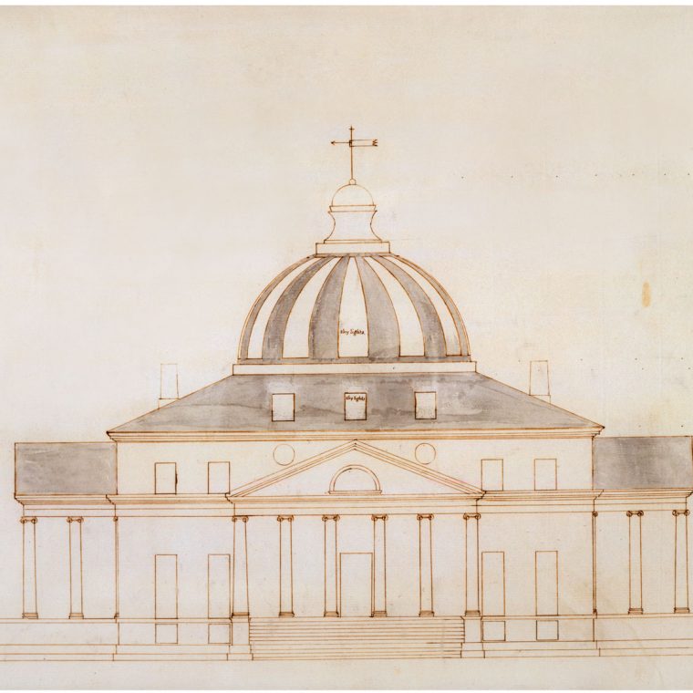 Competition entry for the President’s House, by A.Z. (attributed to Thomas Jefferson), 1792. Strong historical evidence indicates that this design, submitted under the initials A.Z., was actually by Thomas Jefferson. Courtesy of the Maryland Historical Society, 1976.88.6. 