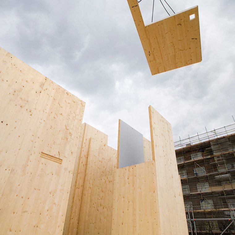 Murray Grove under construction, London, UK, 2009. Courtesy Waugh Thistleton Architects. 