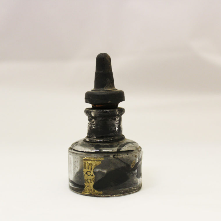 Glass ink bottle with rubber stopper 