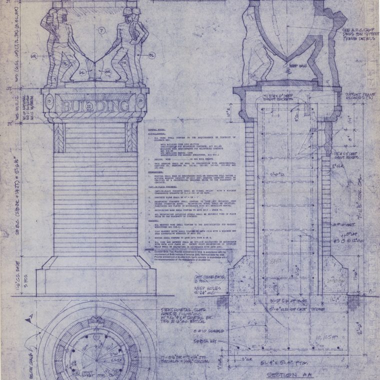 National Building Museum, Corner Marker preparatory drawing. Kaskey Studio. 