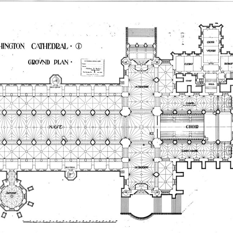 Ground Plan, Washington Cathedral, 1907. Courtesy of Washington National Cathedral Construction Archives Collection, National Building Museum Collection. 