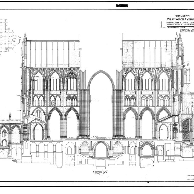 Transepts Looking East, Washington Cathedral, 1926. Courtesy of Washington National Cathedral Construction Archives Collection, National Building Museum Collection. 