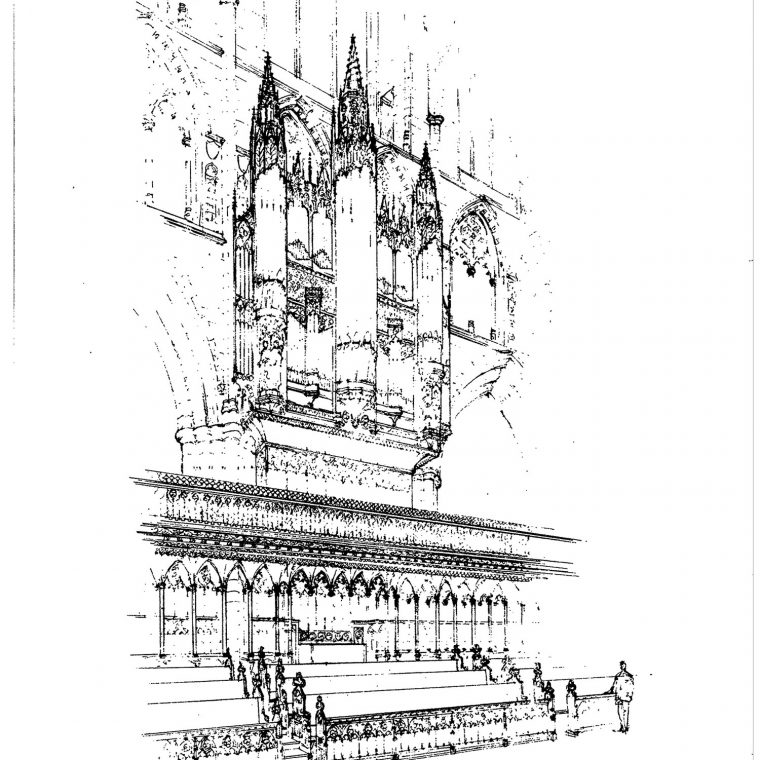 Organ Case North Side of Choir, Washington Cathedral, 1937. Courtesy of Washington National Cathedral Construction Archives Collection, National Building Museum Collection. 