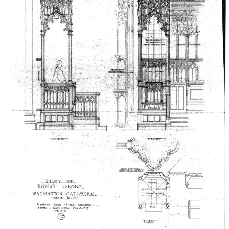 Study for Bishop’s Throne, Washington Cathedral, 1939. Courtesy of Washington National Cathedral Construction Archives Collection, National Building Museum Collection. 