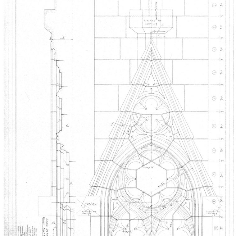 Scale Details of Gablets for Tower Buttresses, West Front and Towers, Washington Cathedral, 1973. Courtesy of Washington National Cathedral Construction Archives Collection, National Building Museum Collection. 