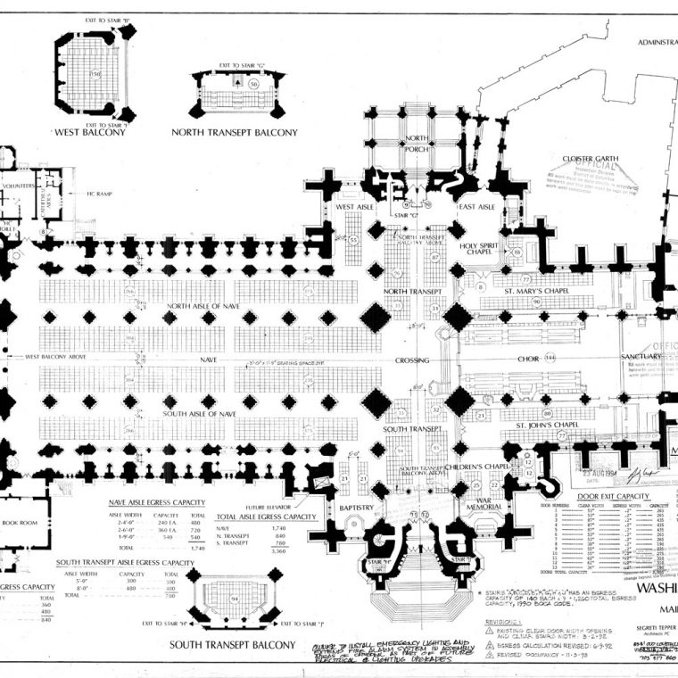 Washington Cathedral, Main Floor Seating Plan, 1993. Courtesy of Washington National Cathedral Construction Archives Collection, National Building Museum Collection. 