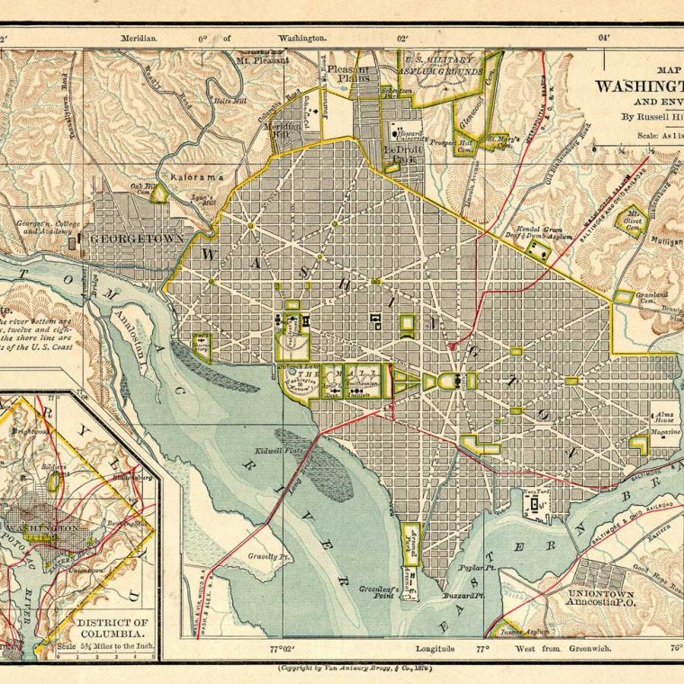 Map of Washington City and Environs, Russell Hinman, 1879 Van Antwerp, Bragg & Co. 