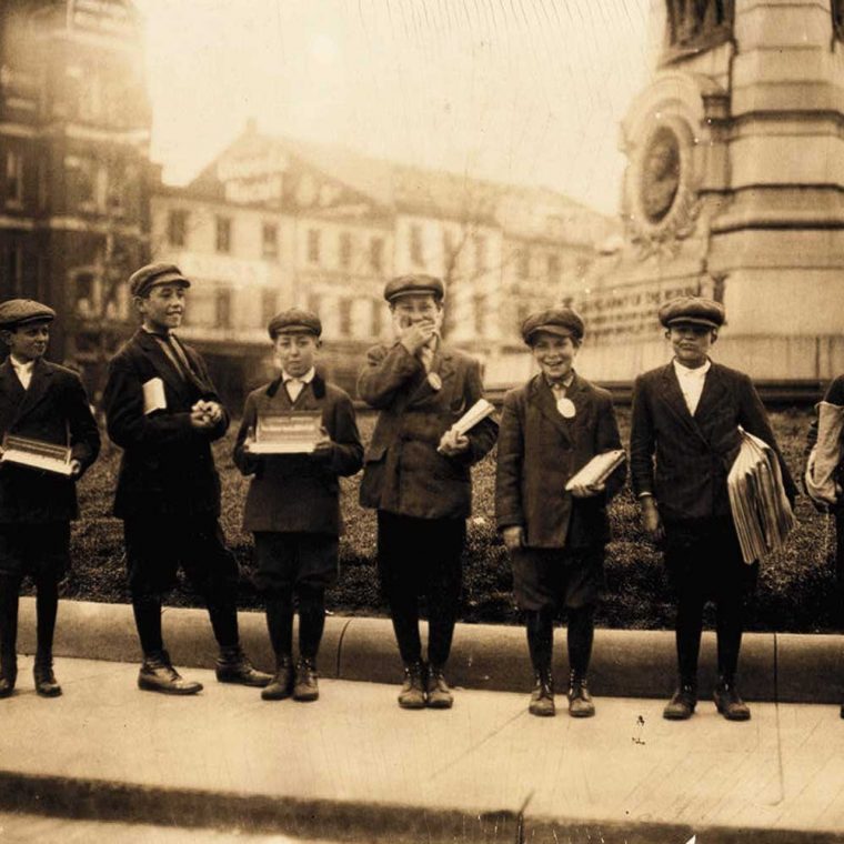 Gum vendors and news-boys, Pennsylvania Avenue and 7th Street, 1912. Photo by Lewis Wickes Hine, courtesy Library of Congress, Prints and Photographs Division. 