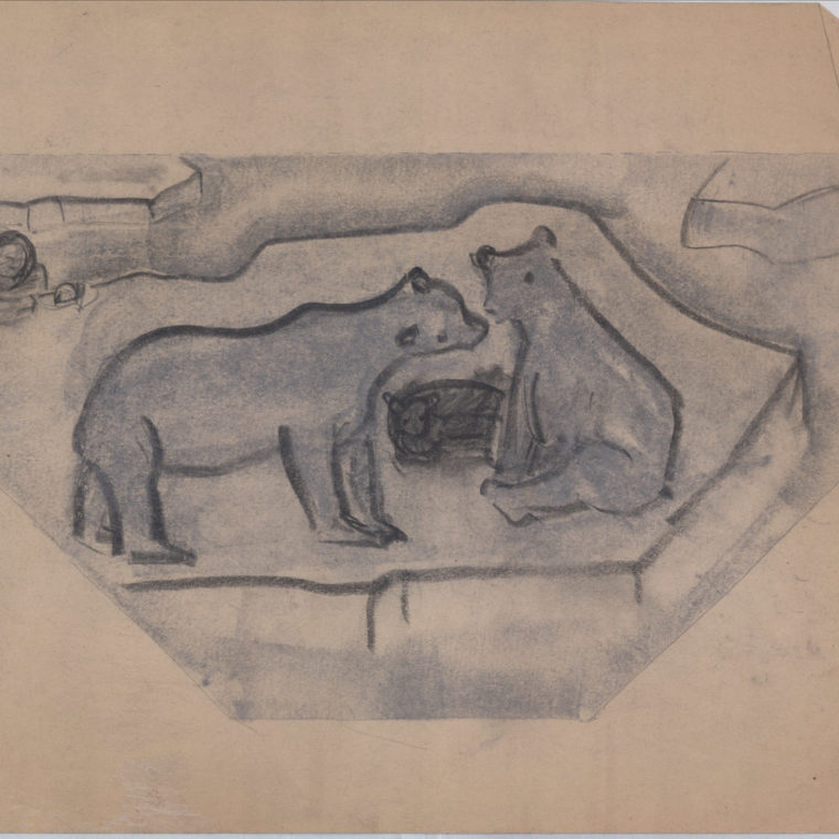 Polar bears, stone art sketch by Heinz Warneke, 20th century. Courtesy Washington National Cathedral Construction Archives Collection. 