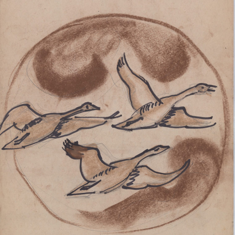 Flying geese stone art sketch by Heinz Warneke, 20th century. Courtesy Washington National Cathedral Construction Archives Collection. 