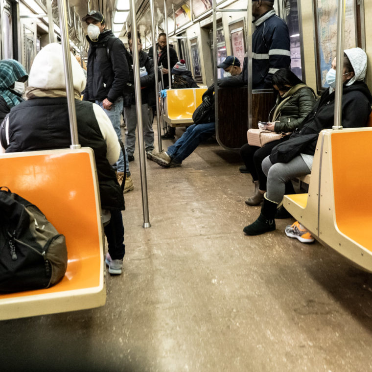 March 25, 2020: Riding the A train at Broadway Junction subway station, Brooklyn, New York. © Camilo José Vergara 