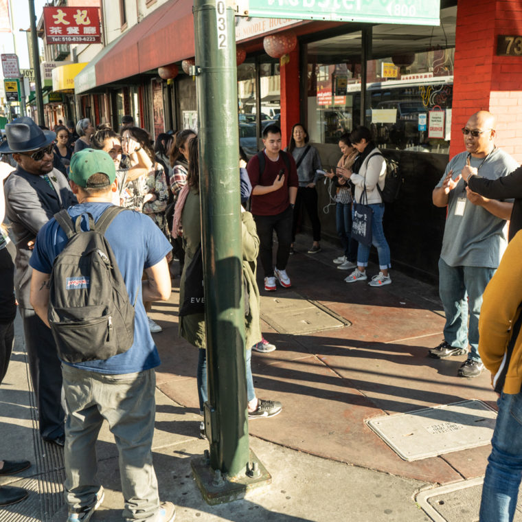 March 11, 2020: Guided tour of Chinatown outside Huangcheng Noodle House, 734 Webster Street, Oakland, California. © Camilo José Vergara 