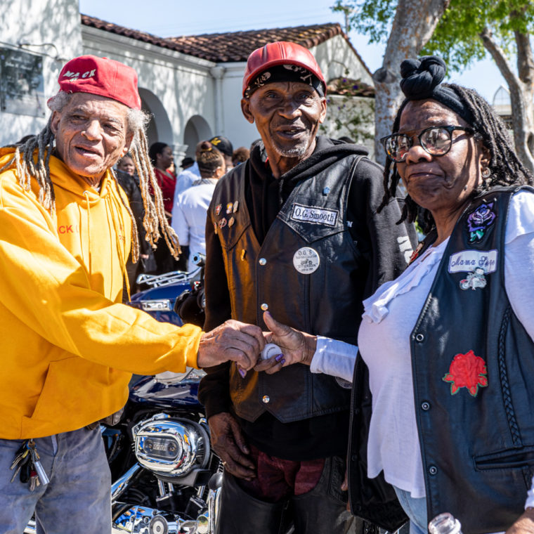 March 11, 2020: Members of Bay Area motorcycle clubs at a memorial service for their friend Spiderman, Stewart’s Rose Manor Funeral Service, 3331 Macdonald Avenue, Richmond, California. © Camilo José Vergara 