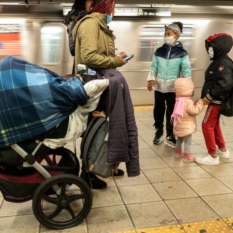 April 30, 2020: Young family at the 96th Street Subway Station, New York, New York. © Camilo José Vergara 