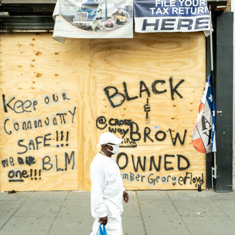 June 5, 2020: Boarded up Cross Way Driving School, 2833 Third Avenue, Bronx, New York. © Camilo José Vergara 