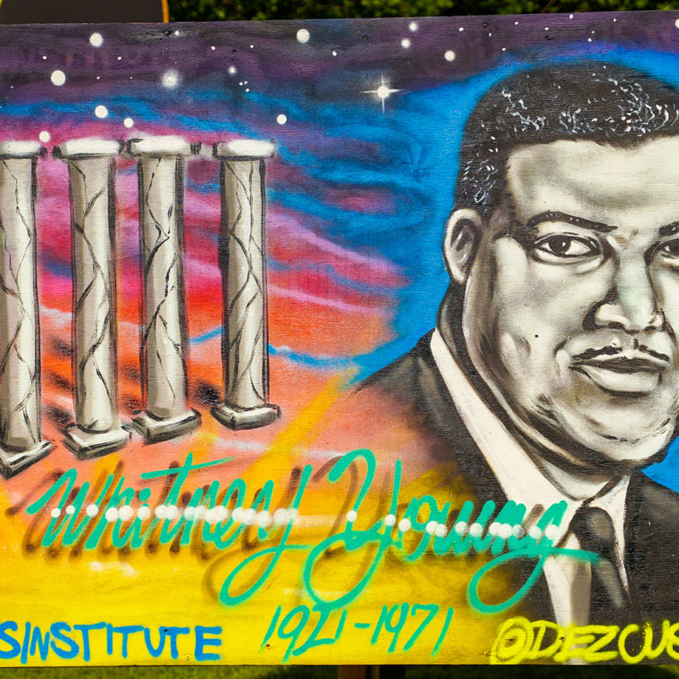 Big Six Murals 3: Whitney Moore Young Jr., by Dez Zambrano 