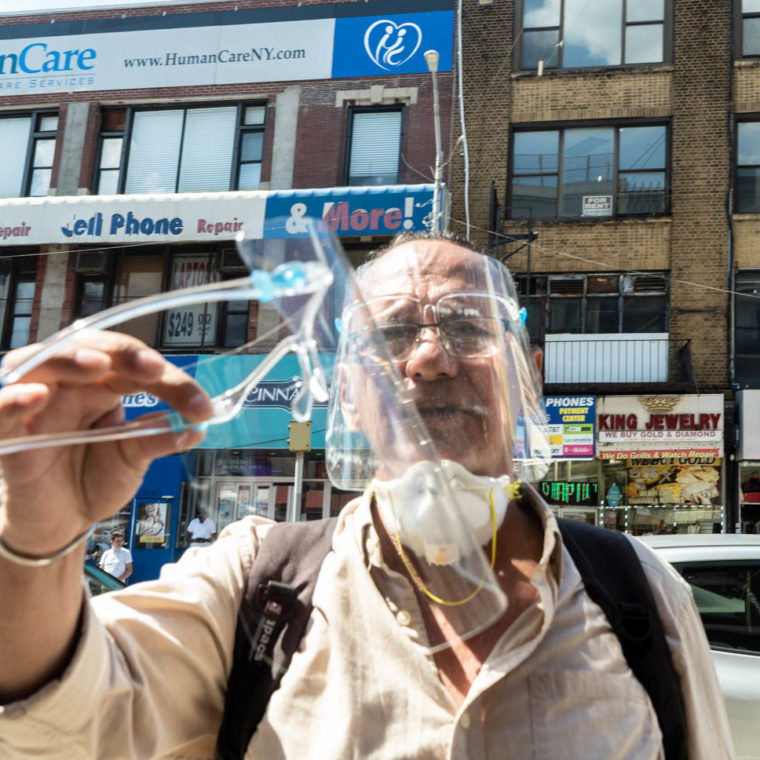 July 13, 2020: Man selling face shields. 2653 Third Avenue, Bronx, New York. © Camilo José Vergara 