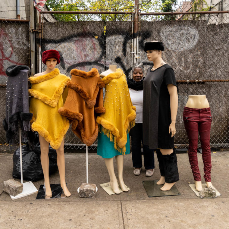 November 22, 2020: “O,” originally from Jamaica, selling clothes at 642 Nostrand Avenue, Brooklyn, New York. © Camilo José Vergara 