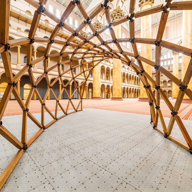 The pavilion was a design partnership between MASS and students and faculty at Virginia Tech School of Architecture + Design's Center for Design Research. 